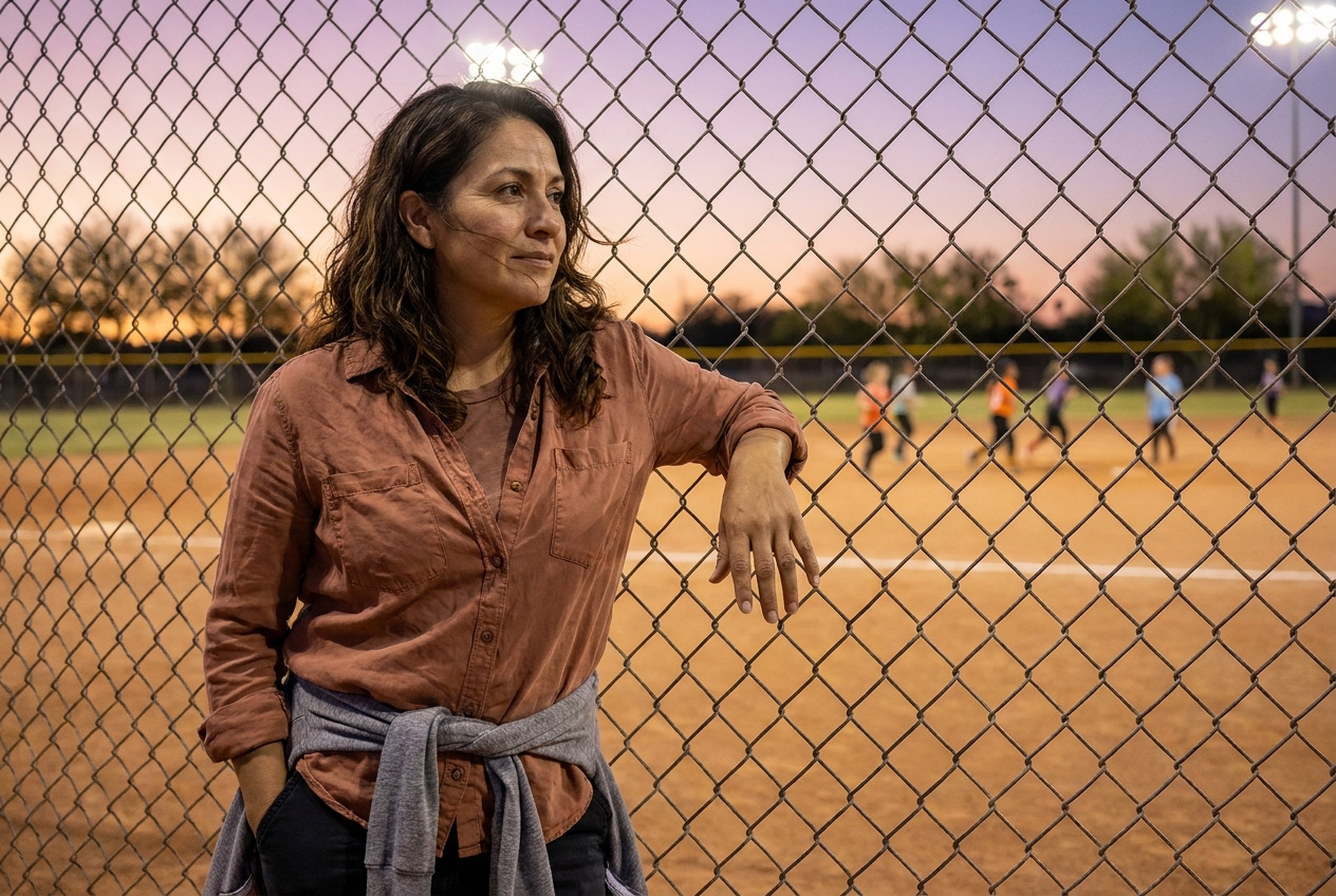 Maria at a Cactus Park rec-league softball field