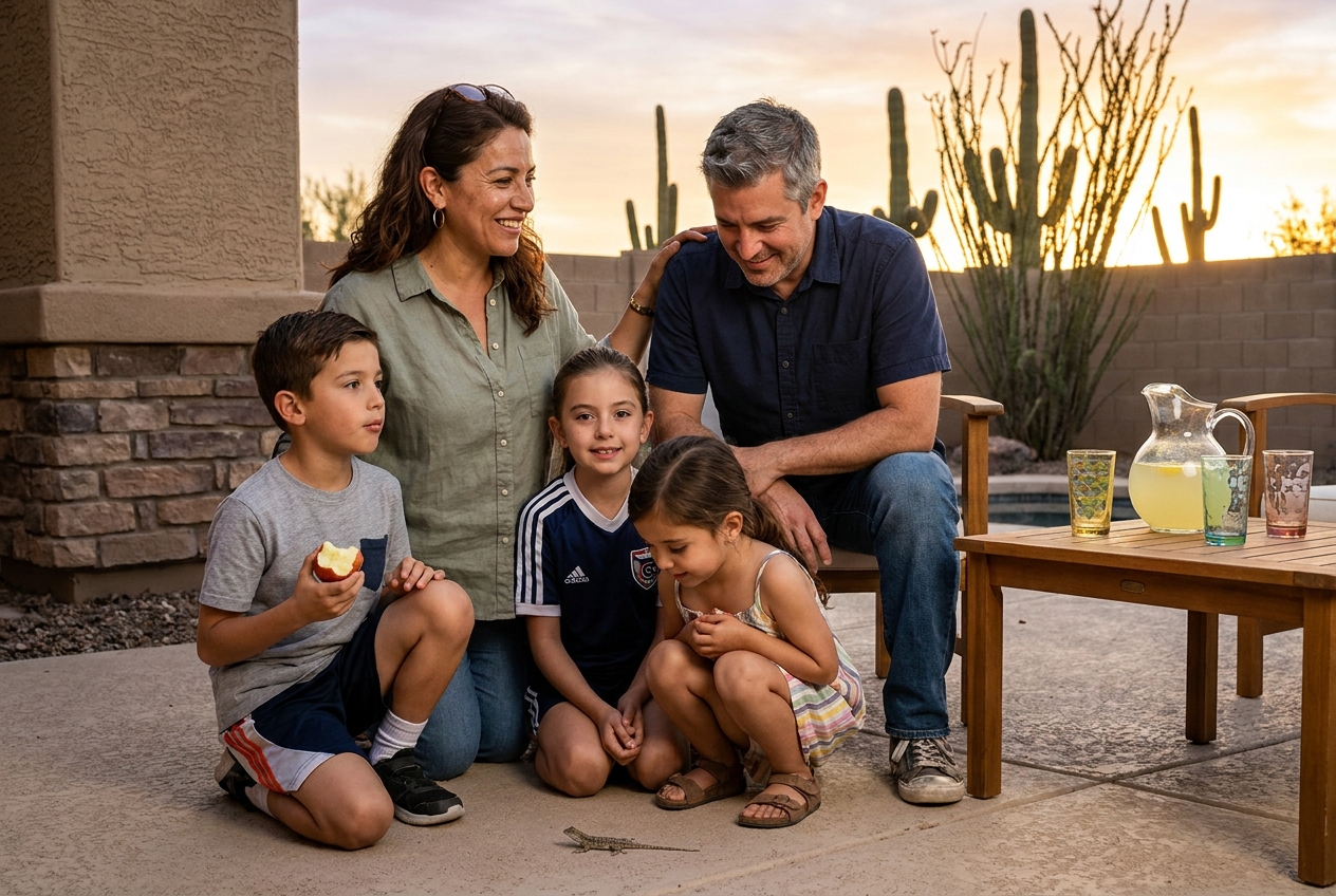 Maria with her family at home in Tatum Highlands